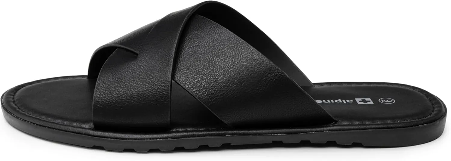 Alpine Swiss Hugo Mens Vegan Leather Slide Sandals Dressy Comfortable Summer Shoes