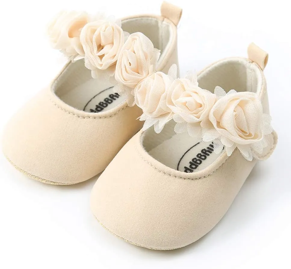 Antheron Baby Girls Mary Jane Flats Soft Sole Infant Moccasins Floral Sparkly Toddler Princess Dress Shoes