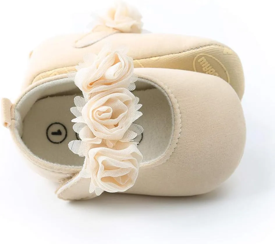 Antheron Baby Girls Mary Jane Flats Soft Sole Infant Moccasins Floral Sparkly Toddler Princess Dress Shoes