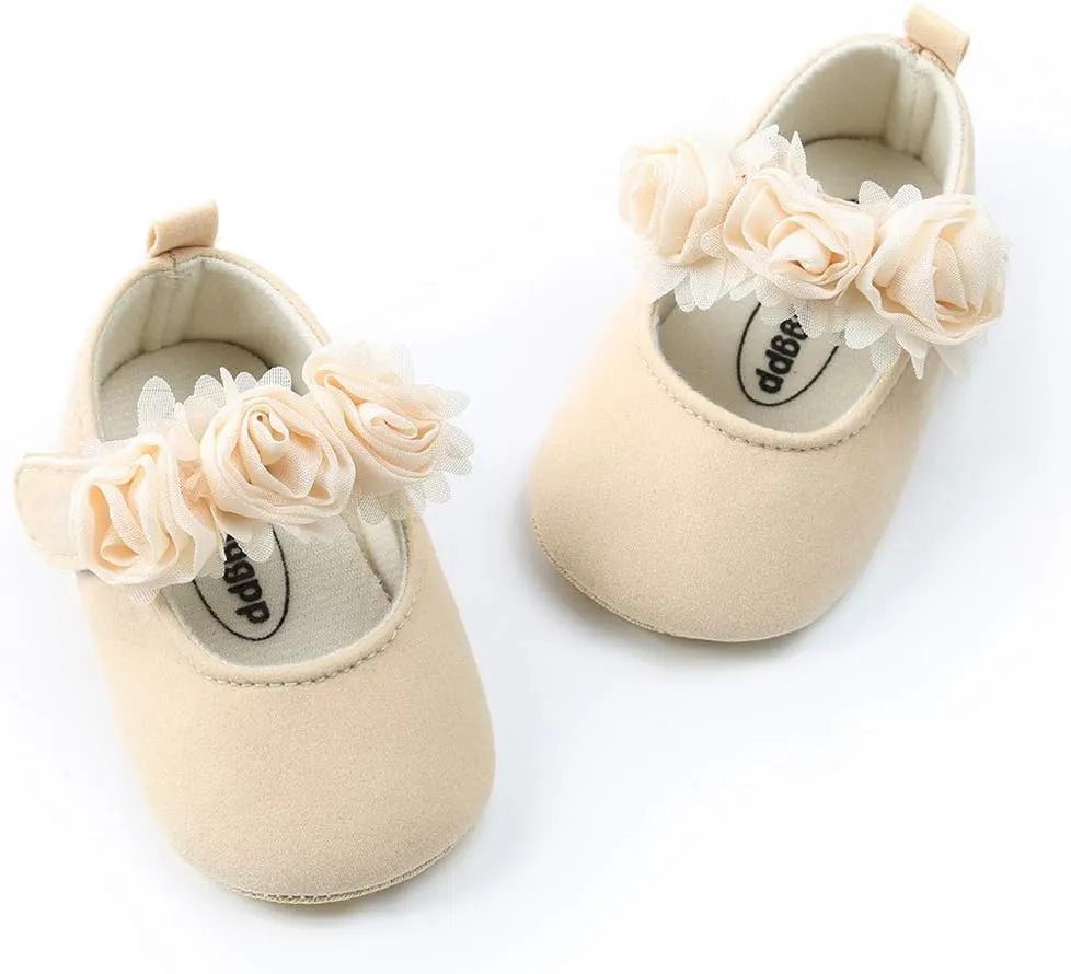 Antheron Baby Girls Mary Jane Flats Soft Sole Infant Moccasins Floral Sparkly Toddler Princess Dress Shoes
