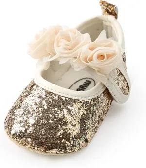 Antheron Baby Girls Mary Jane Flats Soft Sole Infant Moccasins Floral Sparkly Toddler Princess Dress Shoes