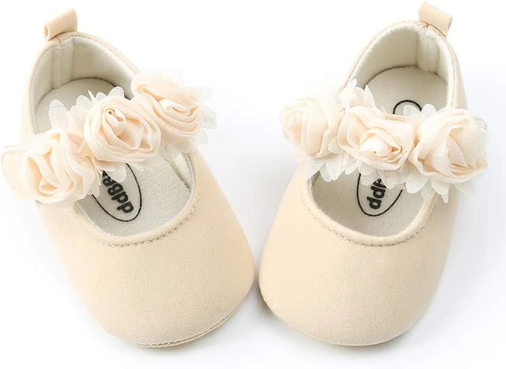 Antheron Baby Girls Mary Jane Flats Soft Sole Infant Moccasins Floral Sparkly Toddler Princess Dress Shoes