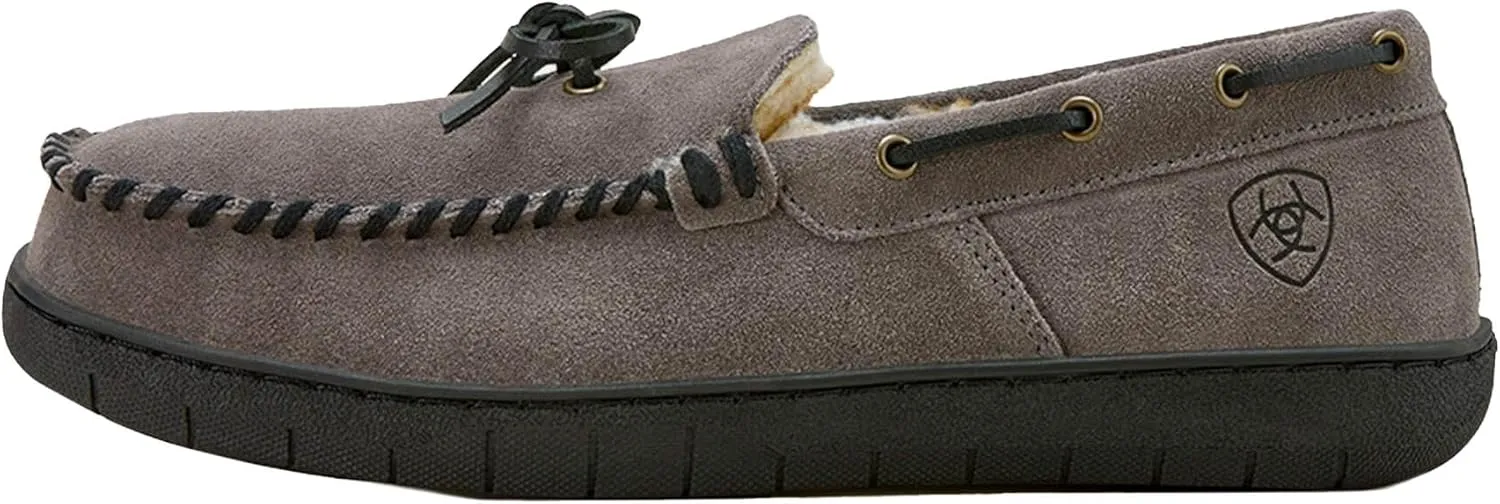 ARIAT Men's Indoor/Outdoor Warm Comfortable Harrison Moccasin Slippers with Genuine Suede Leather Upper