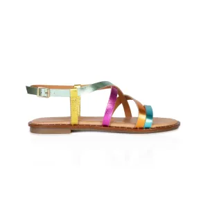 Athena: Rainbow Leather Strappy Sandals