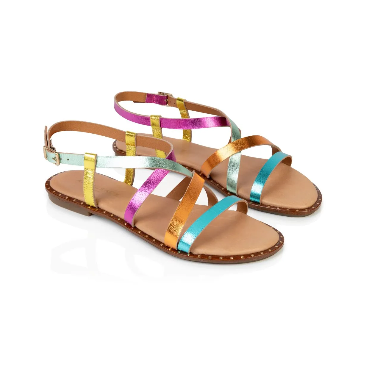 Athena: Rainbow Leather Strappy Sandals