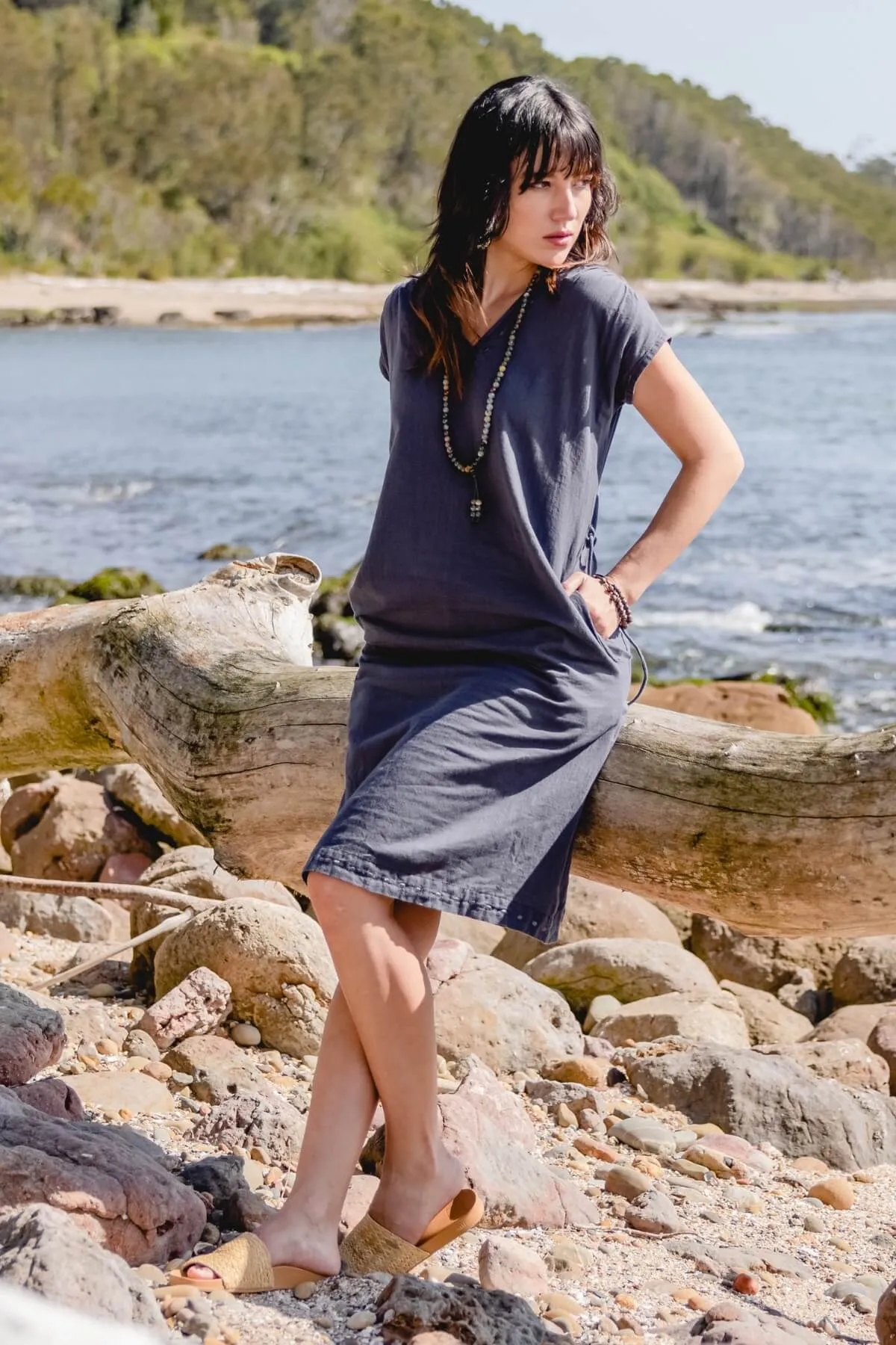 Aurora Dress | Embroidered - Dusty Grey