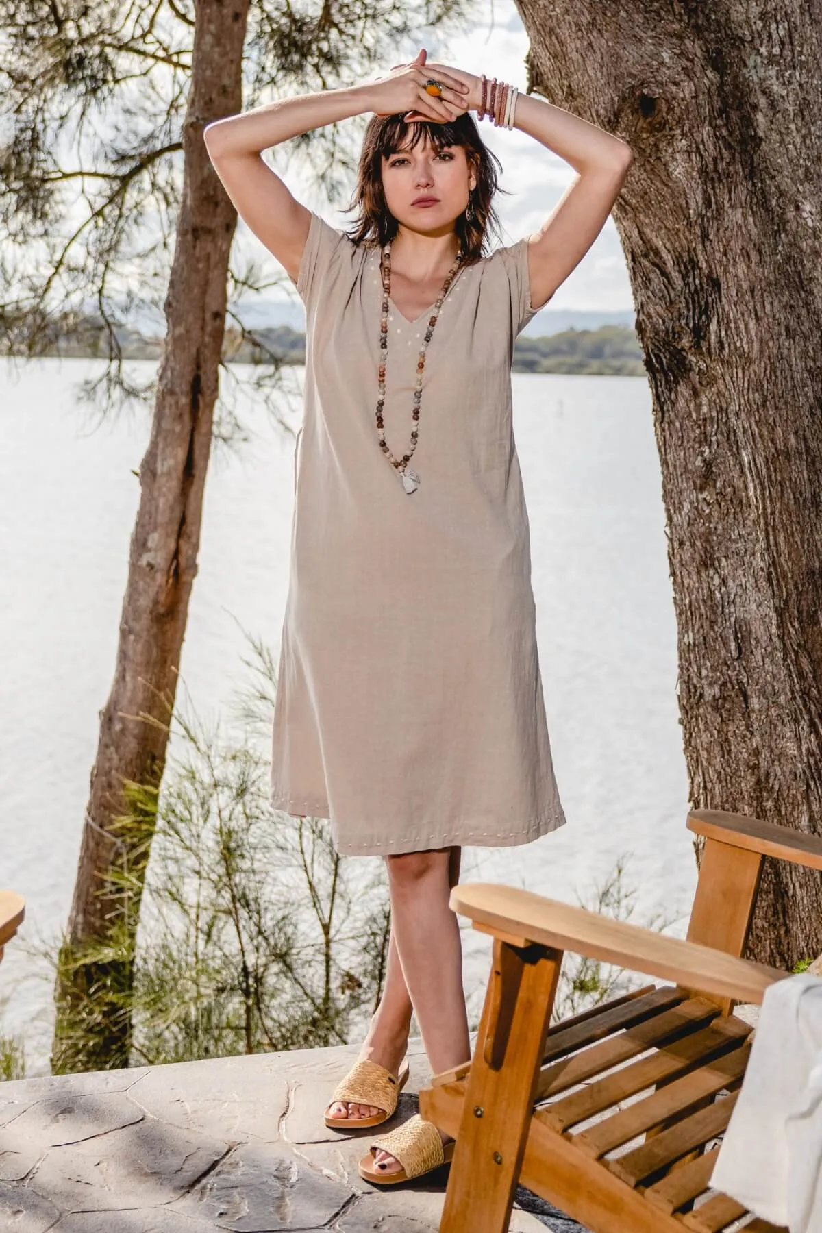 Aurora Dress | Embroidered - Oatmeal