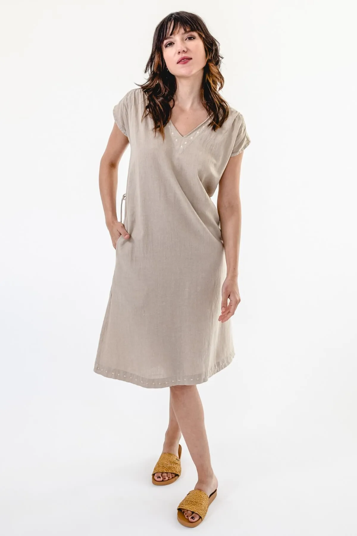 Aurora Dress | Embroidered - Oatmeal