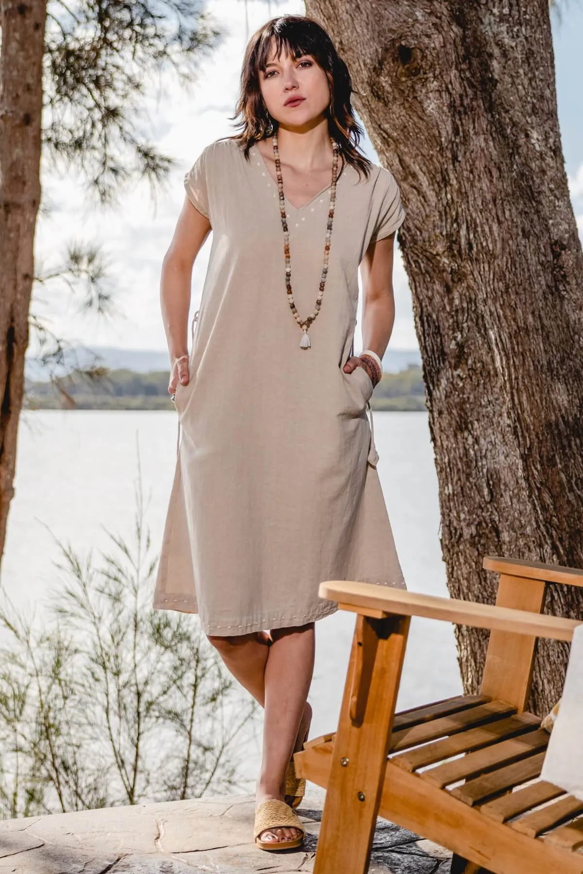 Aurora Dress | Embroidered - Oatmeal