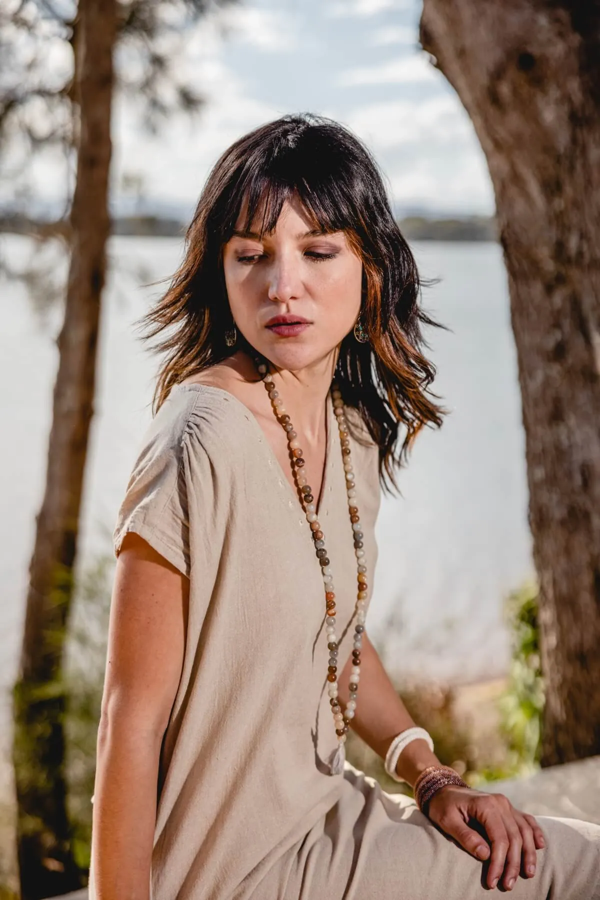 Aurora Dress | Embroidered - Oatmeal