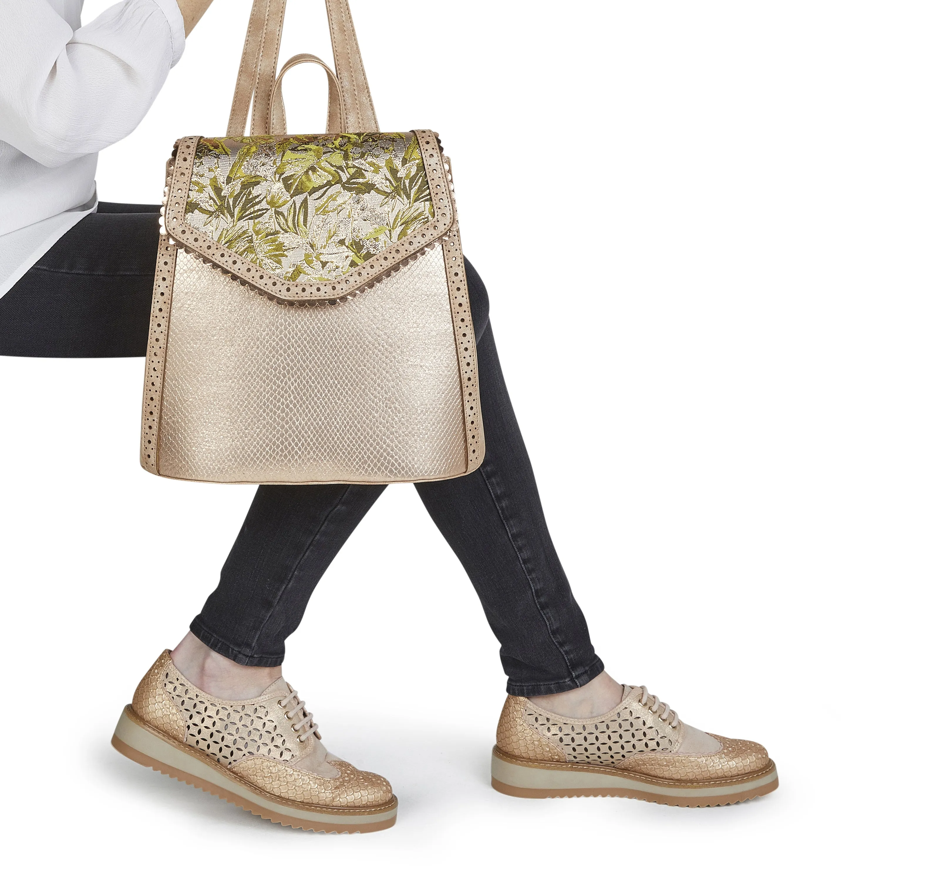 Basseterre Green/Gold Rucksack (Matches Davina Flats) by Ruby Shoo