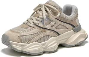 BEAU TODAY Womens Walking Shoes, Casual Fashion Wide Sneakers for Women, Comfortable Retro Walkikng Sneakers, Lightweight Breathable Non-Slip Trainer Workout Gym Athletic Running Shoes