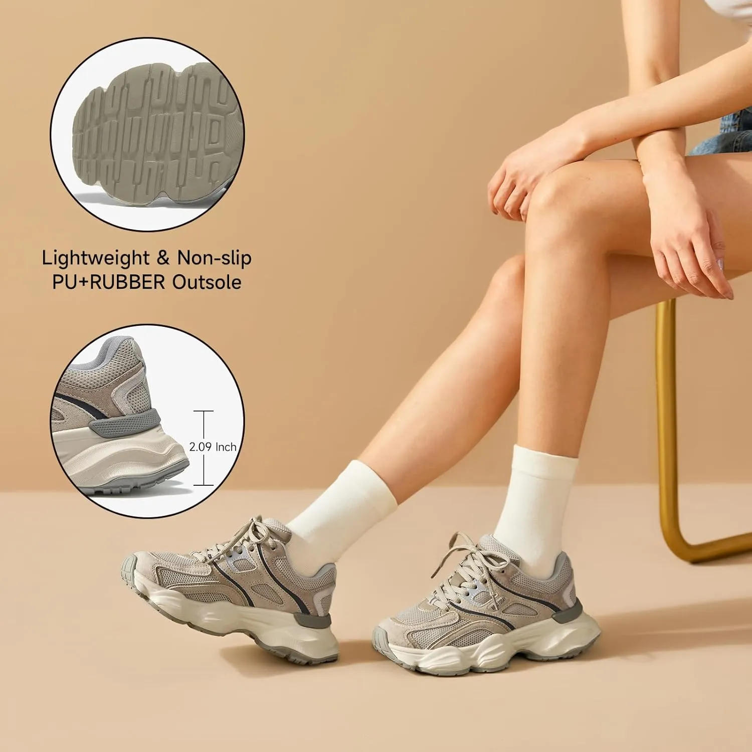 BEAU TODAY Womens Walking Shoes, Casual Fashion Wide Sneakers for Women, Comfortable Retro Walkikng Sneakers, Lightweight Breathable Non-Slip Trainer Workout Gym Athletic Running Shoes