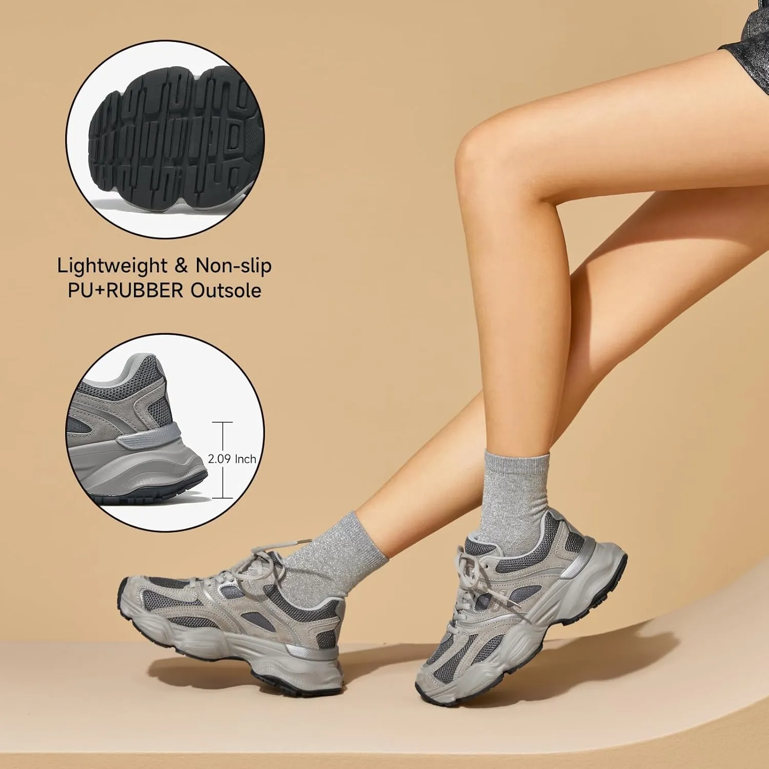 BEAU TODAY Womens Walking Shoes, Casual Fashion Wide Sneakers for Women, Comfortable Retro Walkikng Sneakers, Lightweight Breathable Non-Slip Trainer Workout Gym Athletic Running Shoes