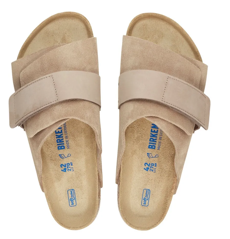 BIRKENSTOCK Kyoto Taupe Suede/Nubuck Leather Slides
