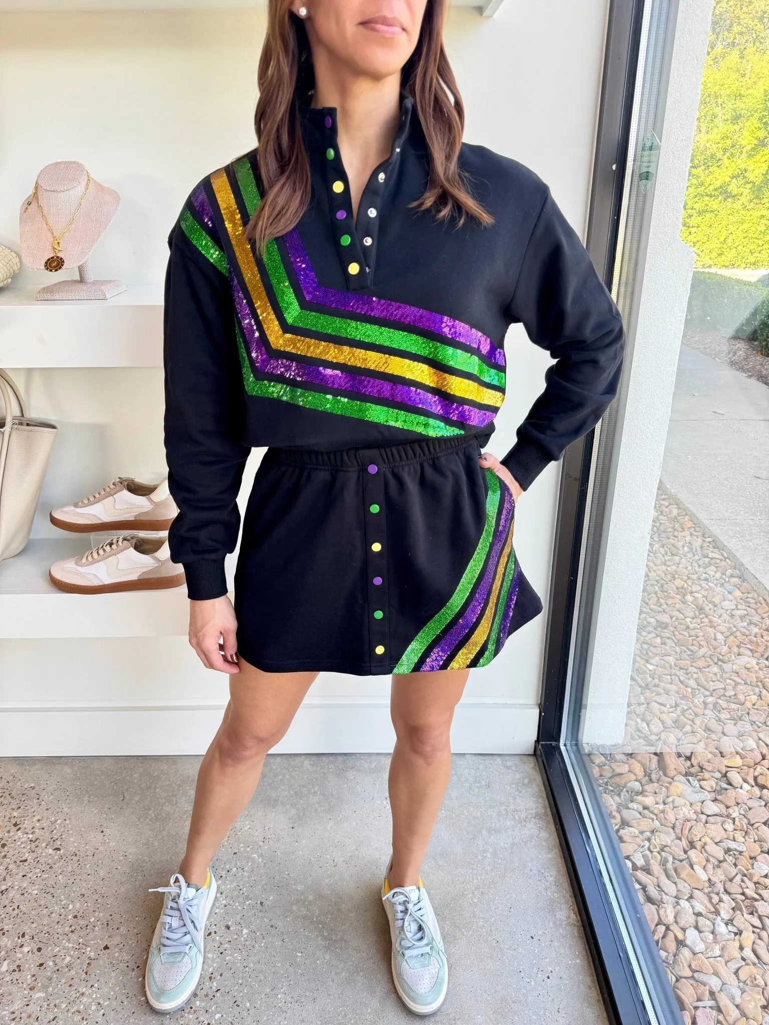Black Diagonal Mardi Gras Skirt