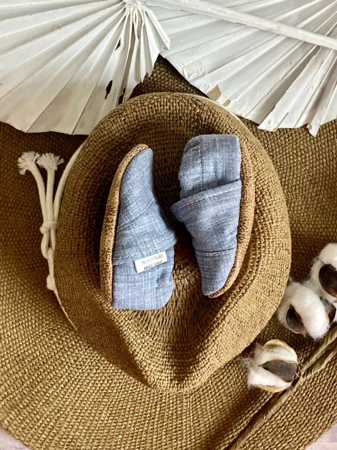 Blue Linen Angled Moccs by Trendy Baby Mocc Shop
