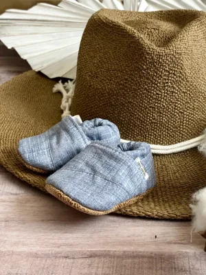 Blue Linen Angled Moccs by Trendy Baby Mocc Shop