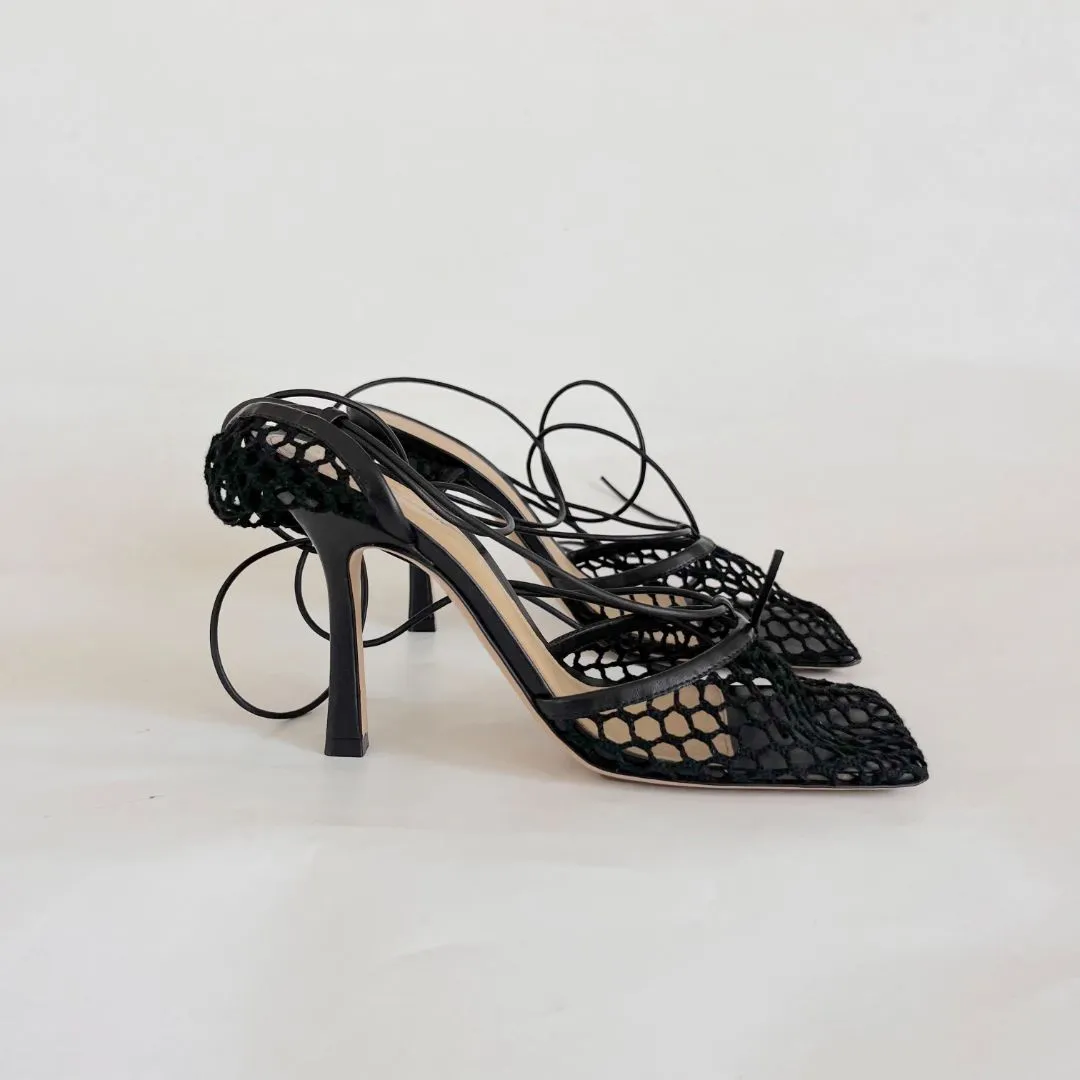 Bottega Veneta black mesh stretch mules, 37.5