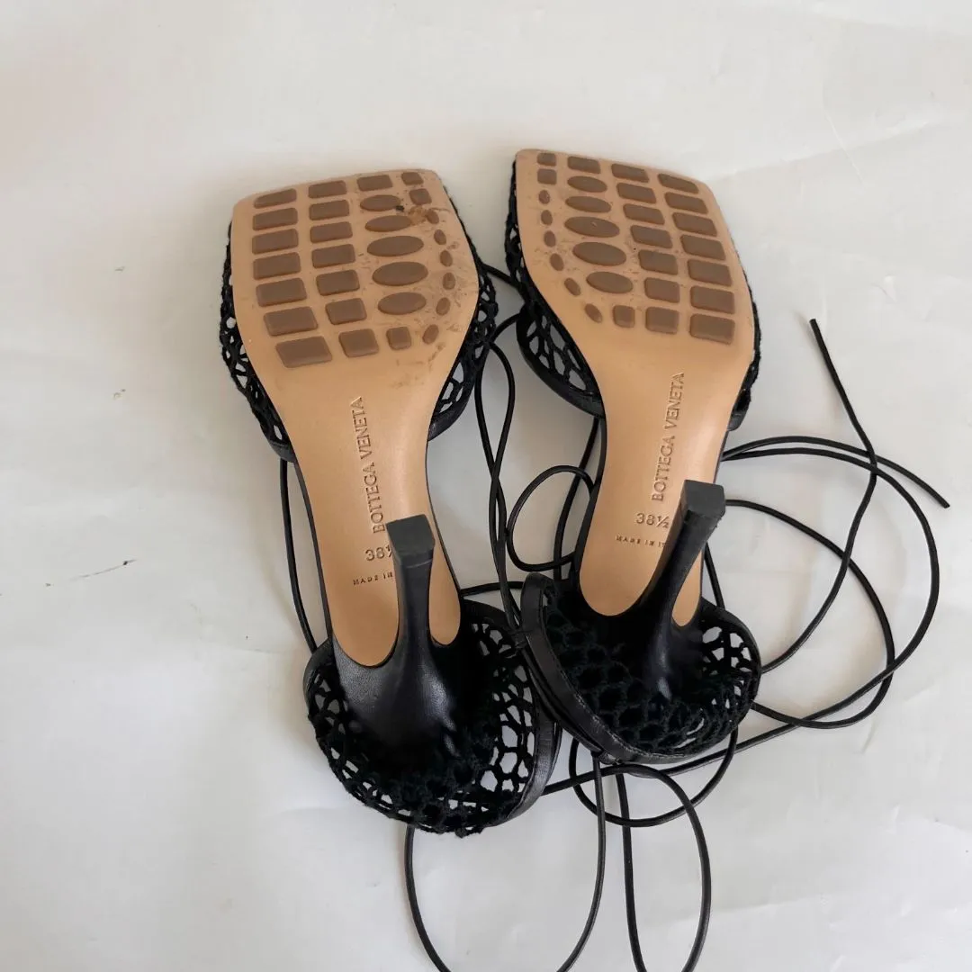 Bottega Veneta black mesh stretch mules, 37.5