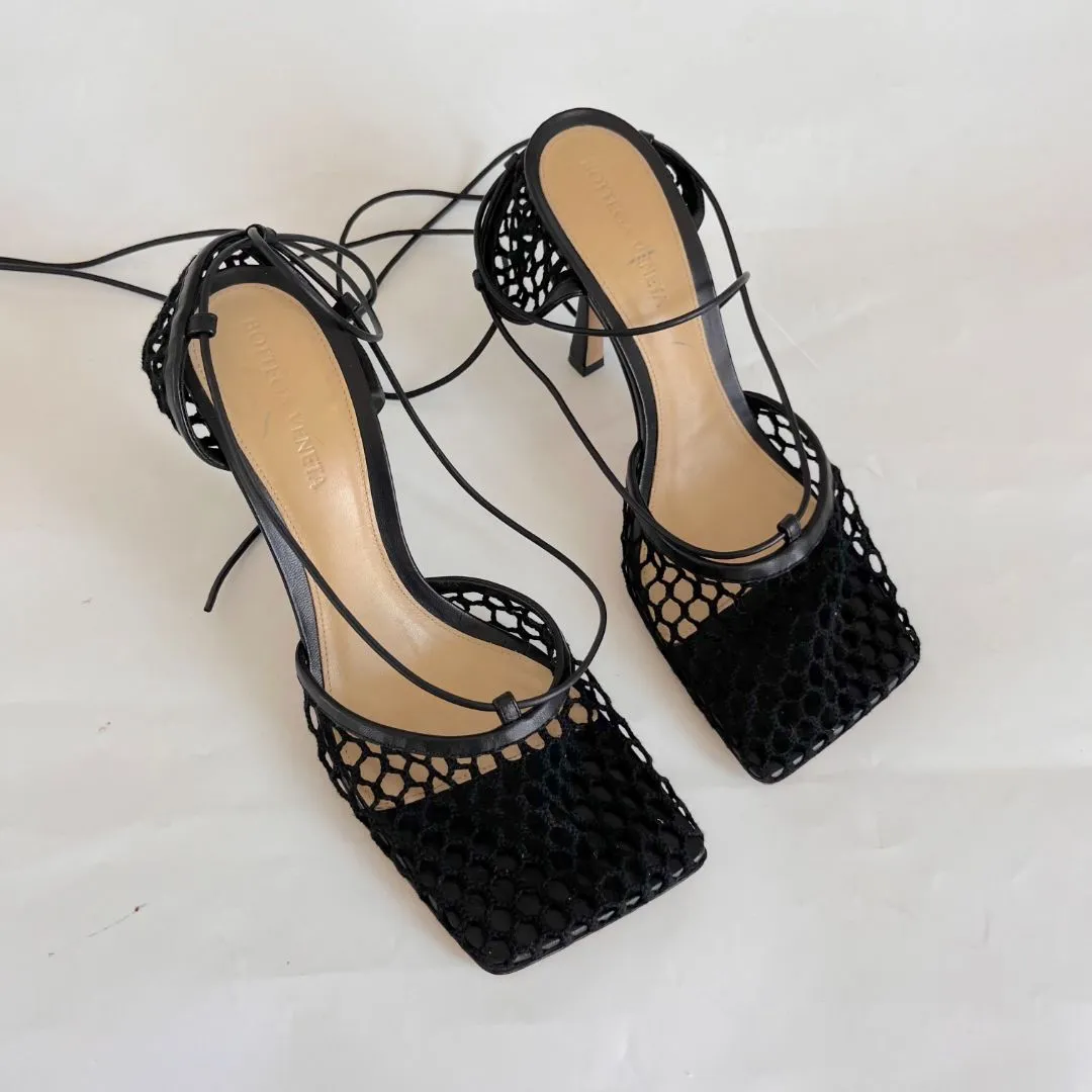 Bottega Veneta black mesh stretch mules, 37.5