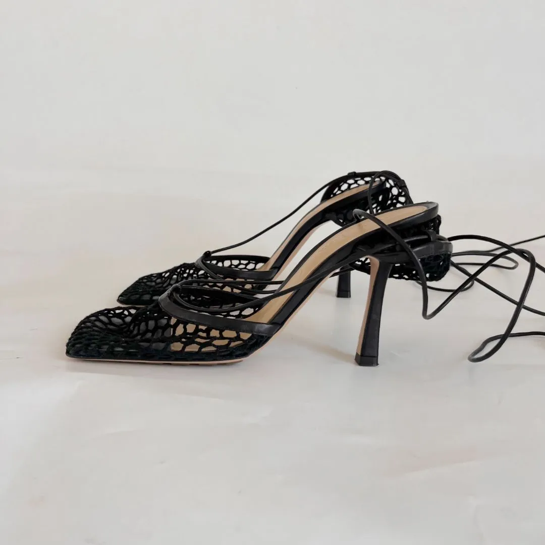 Bottega Veneta black mesh stretch mules, 37.5