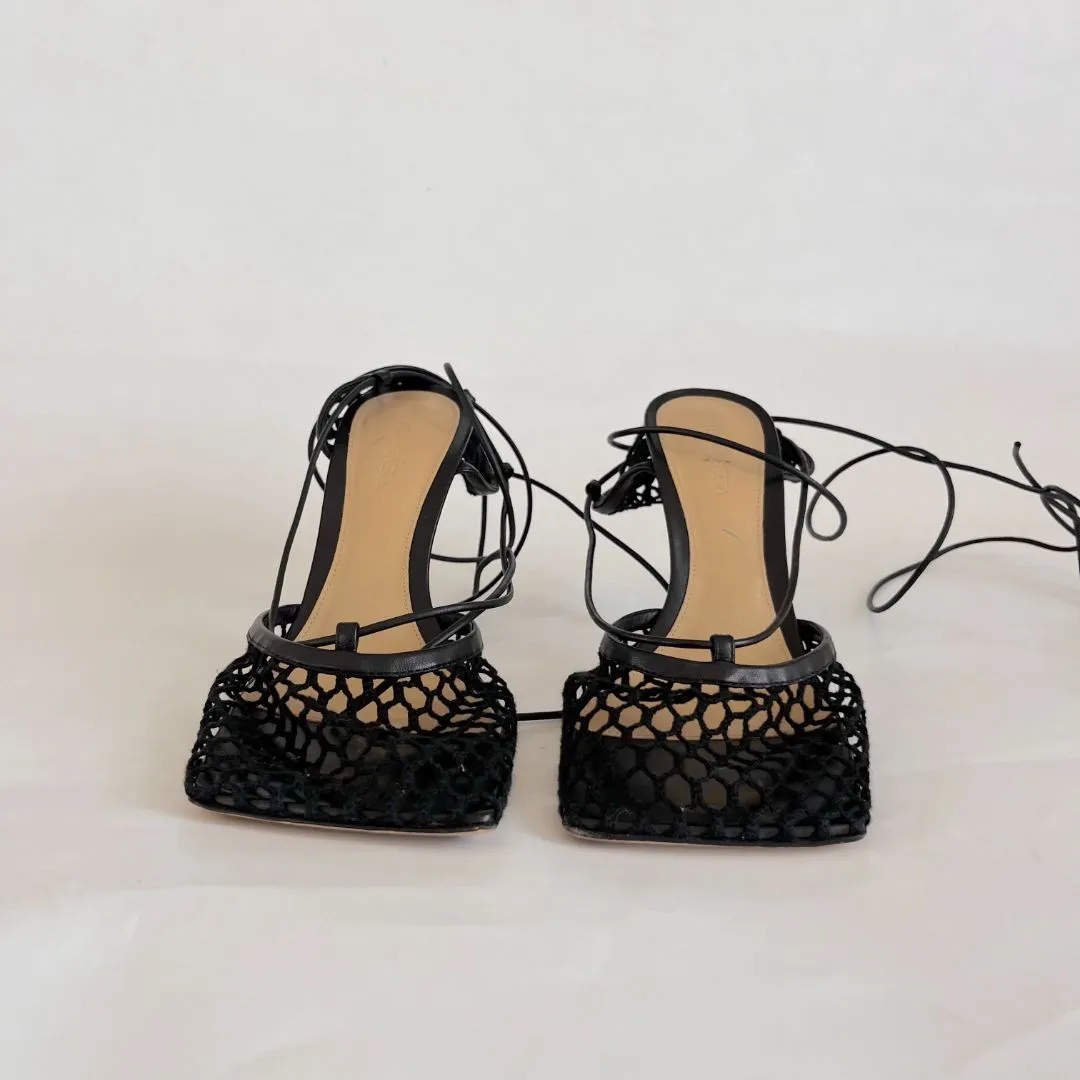 Bottega Veneta black mesh stretch mules, 37.5