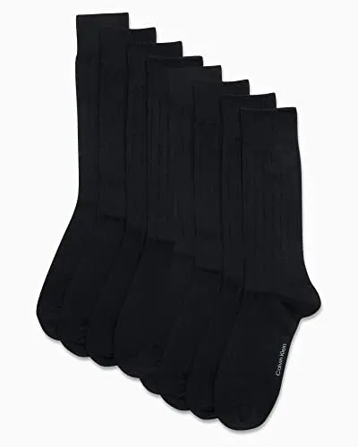 Calvin Klein Men's Dress Socks - Lightweight Cotton Blend Crew Socks (8 Pack), Size 7-12, Black Texture