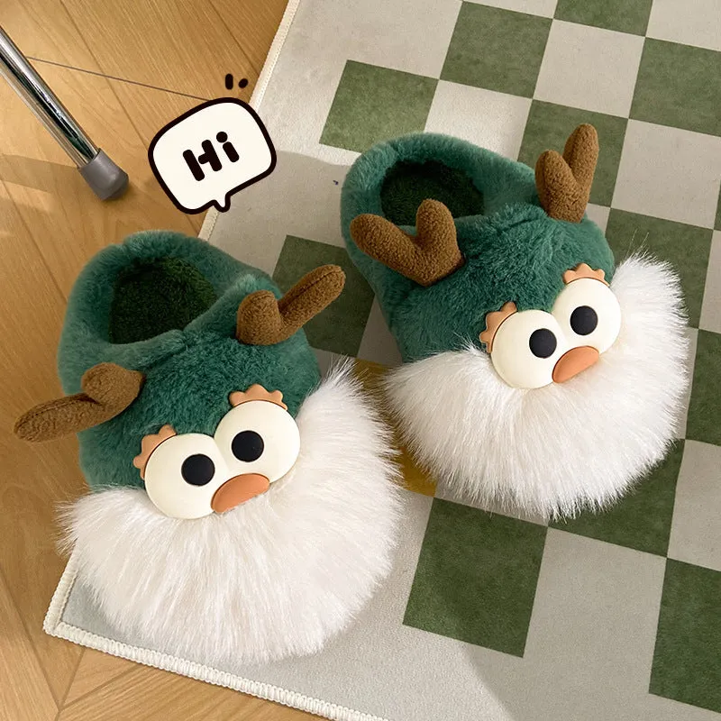 Cartoon Christmas Deer Slippers – Warm Plush Winter Shoes for Women