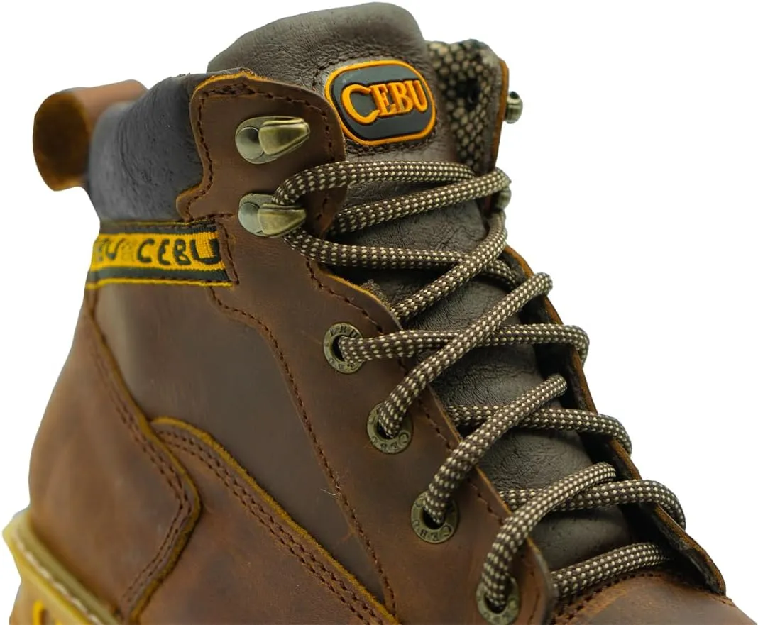 CEBU Men's Soft Toe Work boots, Heavy Duty, Oil and Acid Resistant, for construction, oil and gas, and more, leather 6" Work Boots for Men, Tk Borcegui