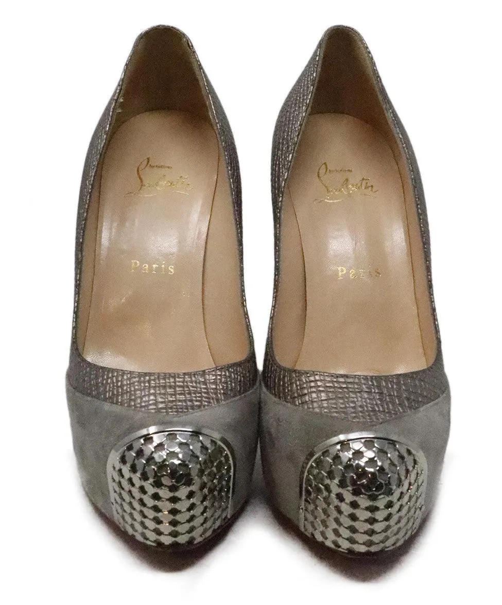 Christian Louboutin Grey Suede & Leather Heels sz 7.5