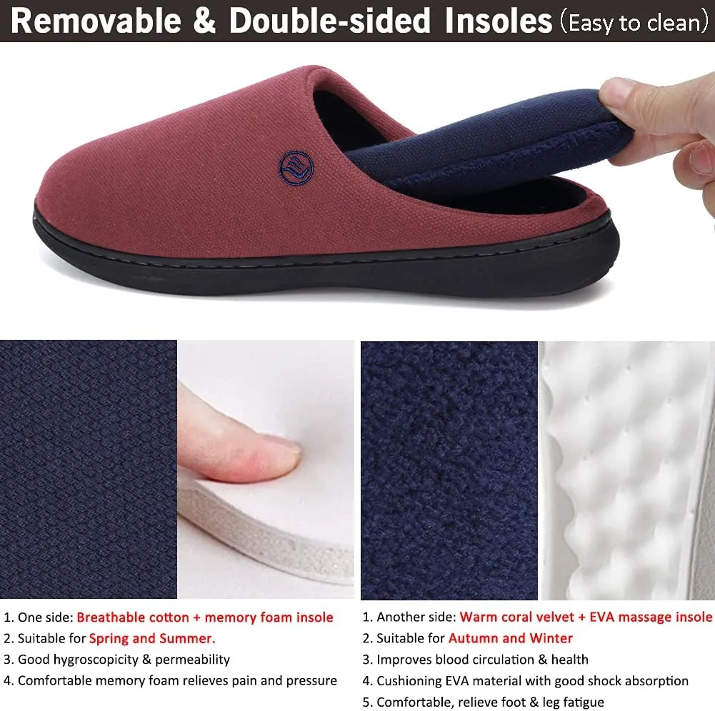 CIOR Unisex Men's and Women's Memory Foam Slippers Comfort Knitted Cotton-Blend Closed Toe Non-Slip House Shoes Removable & Double-sided Insoles Upgraded Version -U120WMT004-1205