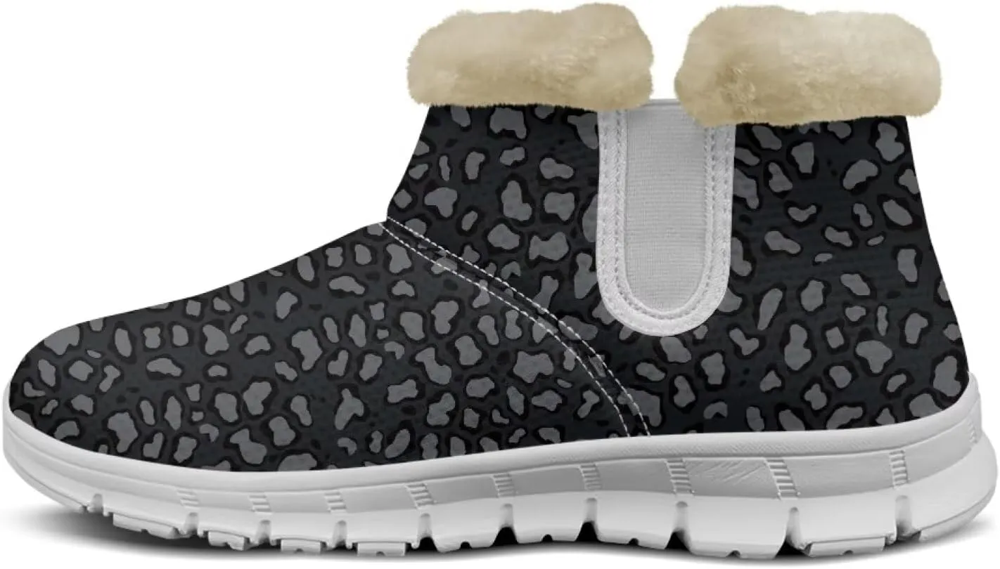 Cow Leopard Print Winter Snow Boots for Women Cold Weather Fuzzy Outdoor Shoes with Plush Collar