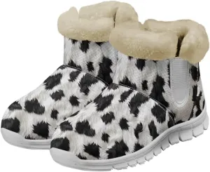 Cow Leopard Print Winter Snow Boots for Women Cold Weather Fuzzy Outdoor Shoes with Plush Collar