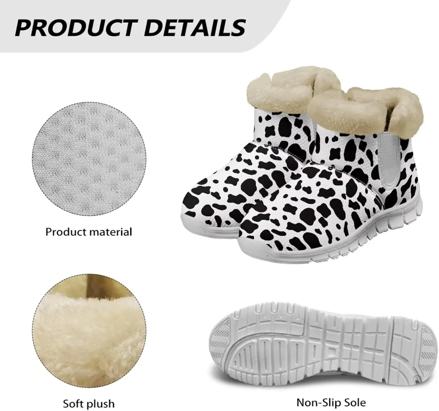 Cow Leopard Print Winter Snow Boots for Women Cold Weather Fuzzy Outdoor Shoes with Plush Collar