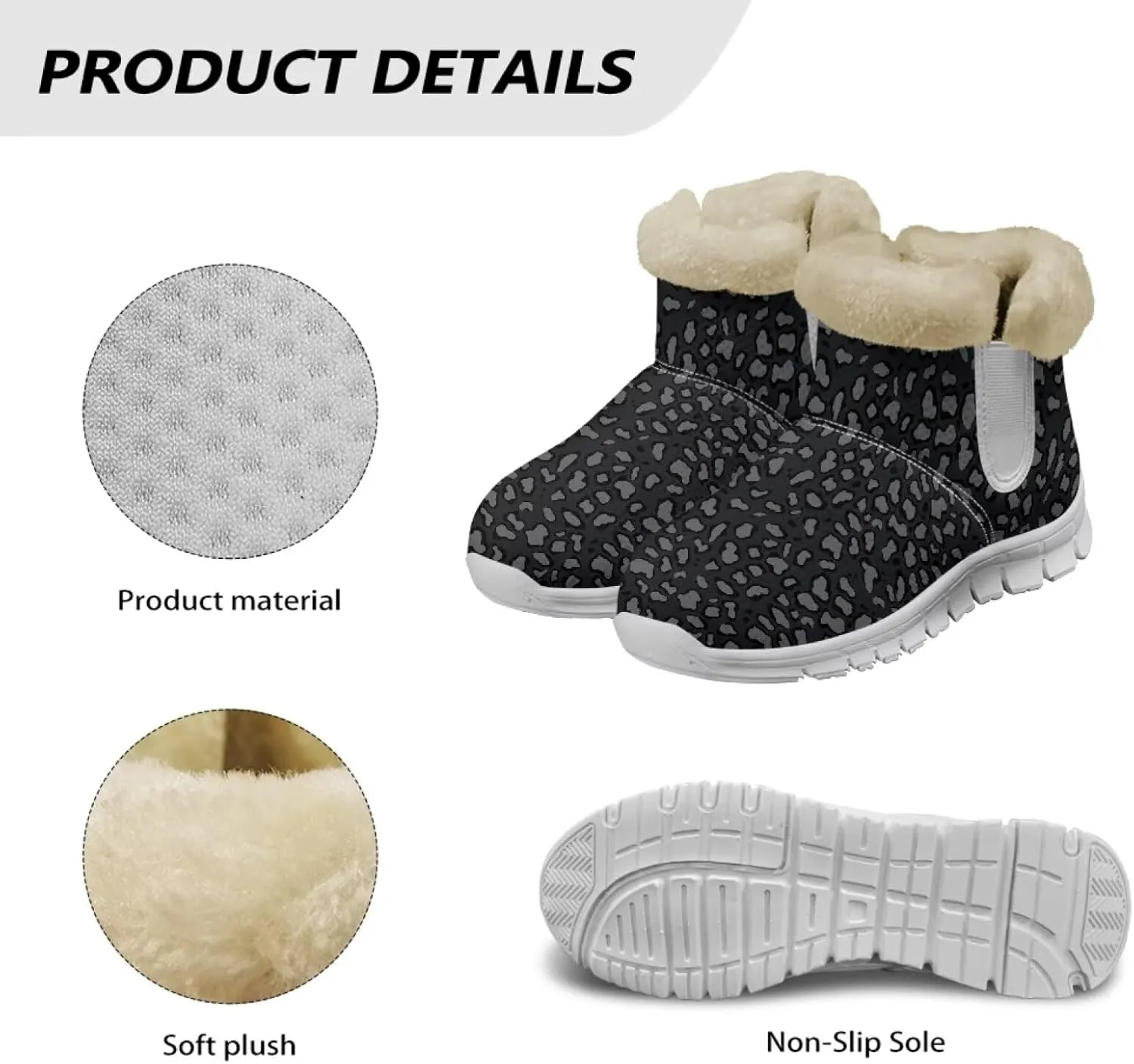 Cow Leopard Print Winter Snow Boots for Women Cold Weather Fuzzy Outdoor Shoes with Plush Collar