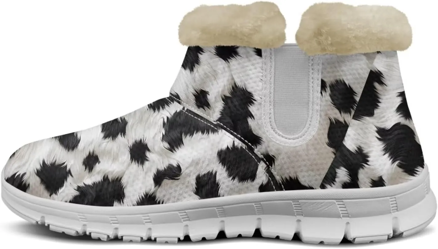 Cow Leopard Print Winter Snow Boots for Women Cold Weather Fuzzy Outdoor Shoes with Plush Collar