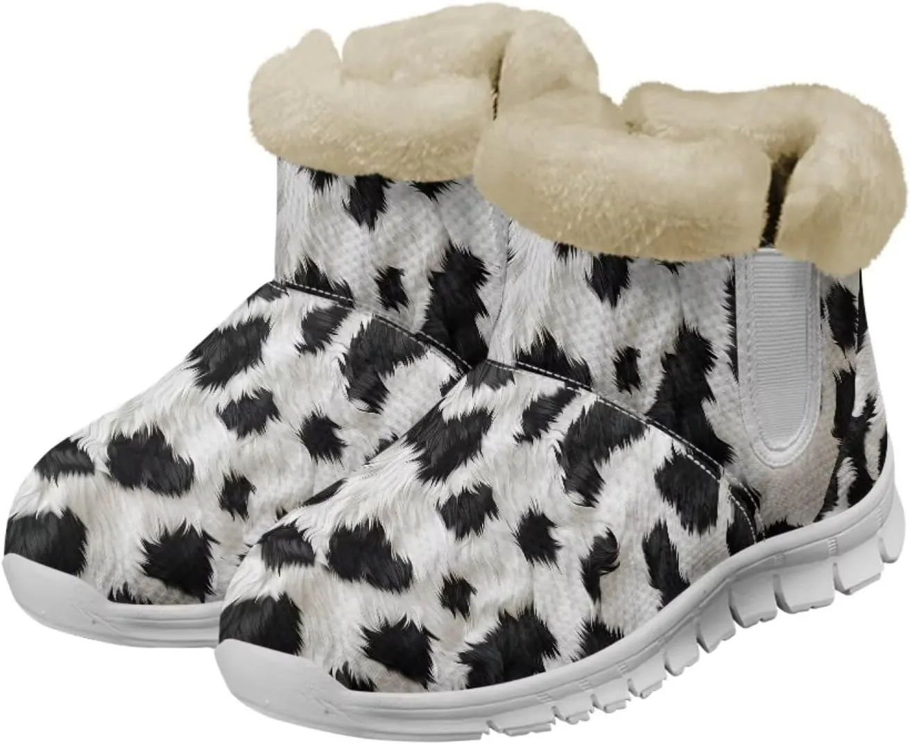 Cow Leopard Print Winter Snow Boots for Women Cold Weather Fuzzy Outdoor Shoes with Plush Collar