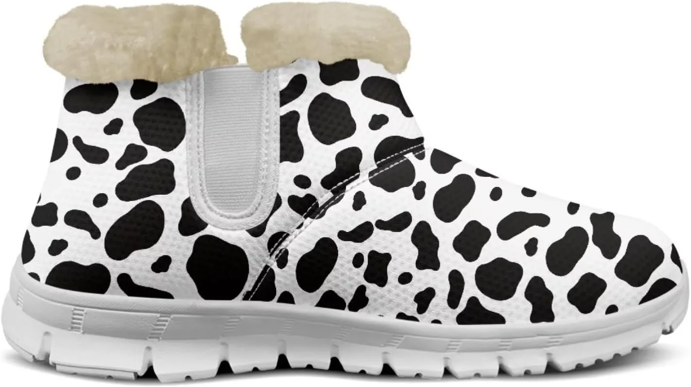 Cow Leopard Print Winter Snow Boots for Women Cold Weather Fuzzy Outdoor Shoes with Plush Collar