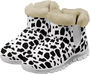 Cow Leopard Print Winter Snow Boots for Women Cold Weather Fuzzy Outdoor Shoes with Plush Collar