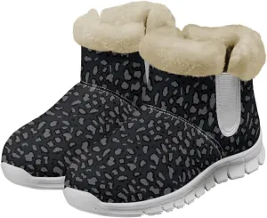 Cow Leopard Print Winter Snow Boots for Women Cold Weather Fuzzy Outdoor Shoes with Plush Collar