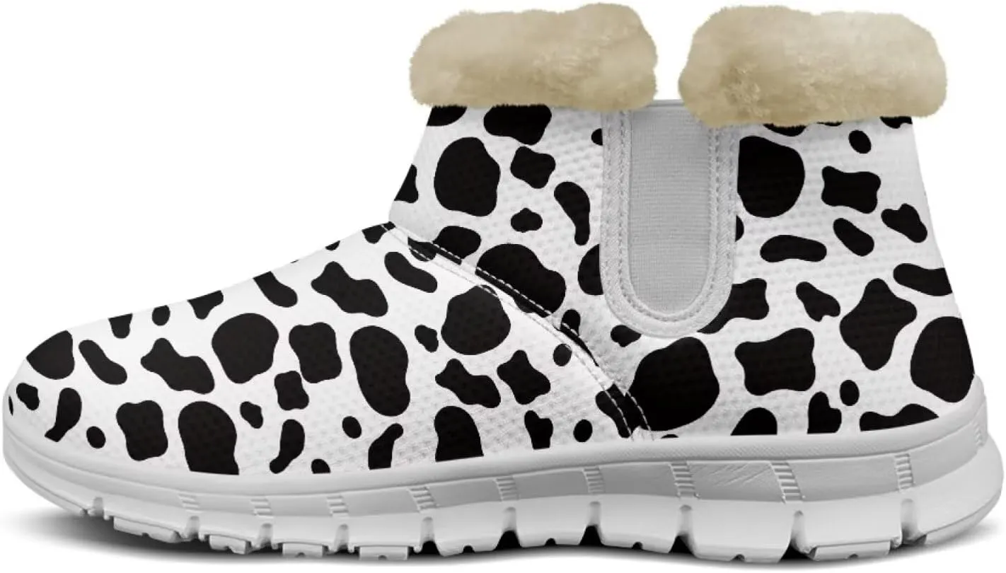 Cow Leopard Print Winter Snow Boots for Women Cold Weather Fuzzy Outdoor Shoes with Plush Collar