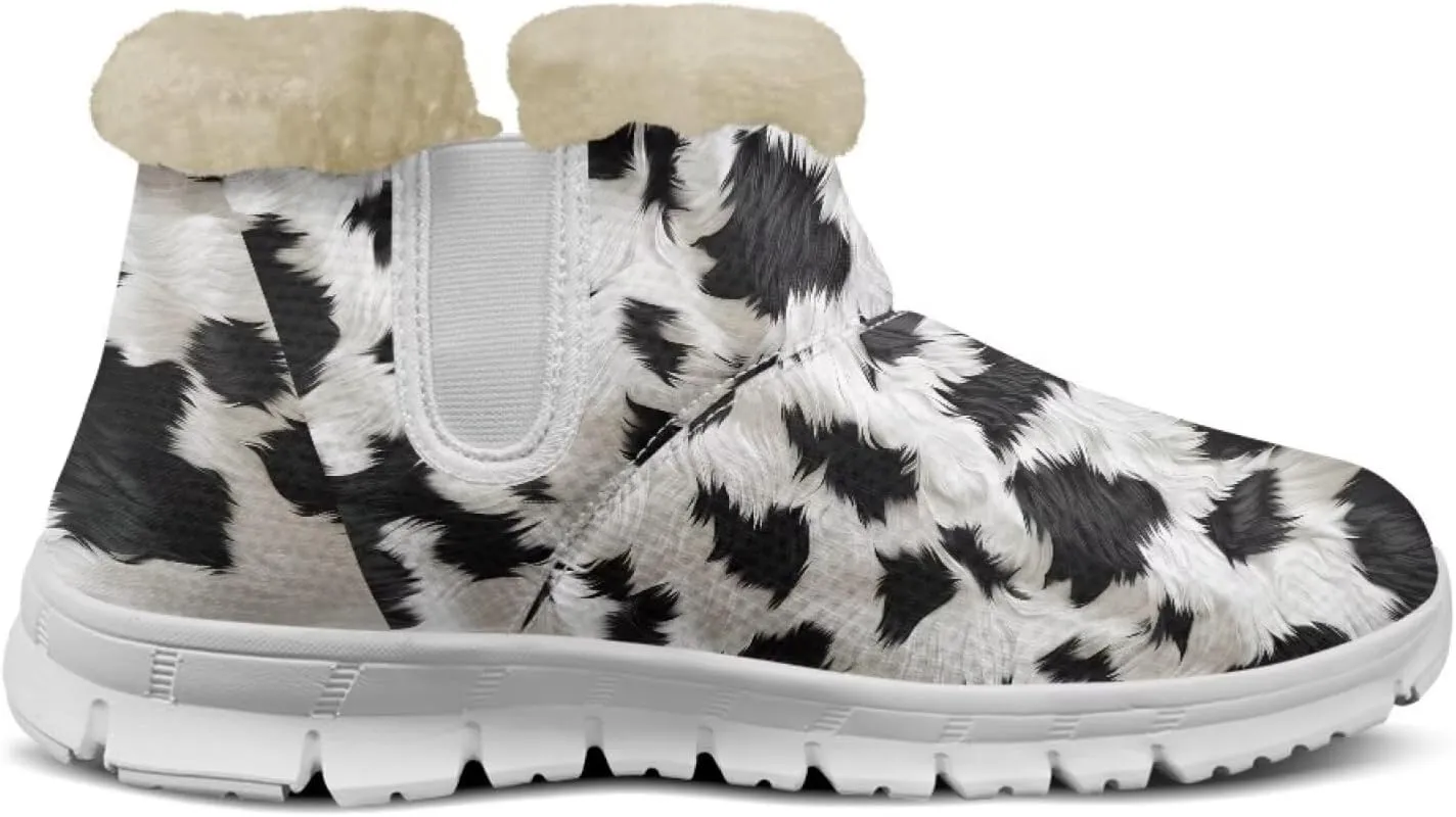 Cow Leopard Print Winter Snow Boots for Women Cold Weather Fuzzy Outdoor Shoes with Plush Collar