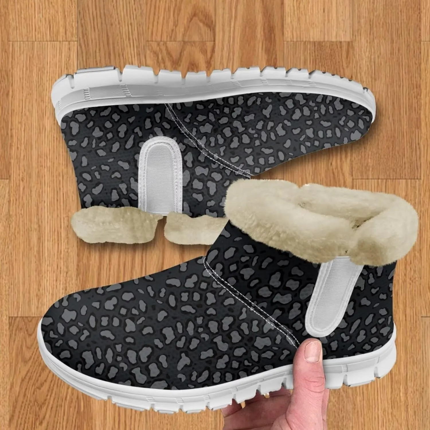 Cow Leopard Print Winter Snow Boots for Women Cold Weather Fuzzy Outdoor Shoes with Plush Collar
