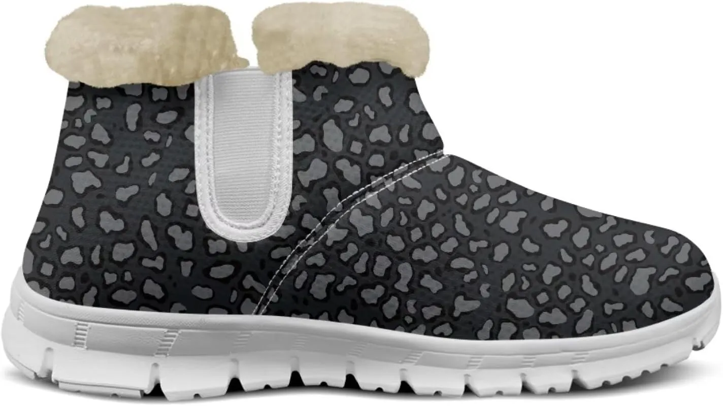 Cow Leopard Print Winter Snow Boots for Women Cold Weather Fuzzy Outdoor Shoes with Plush Collar