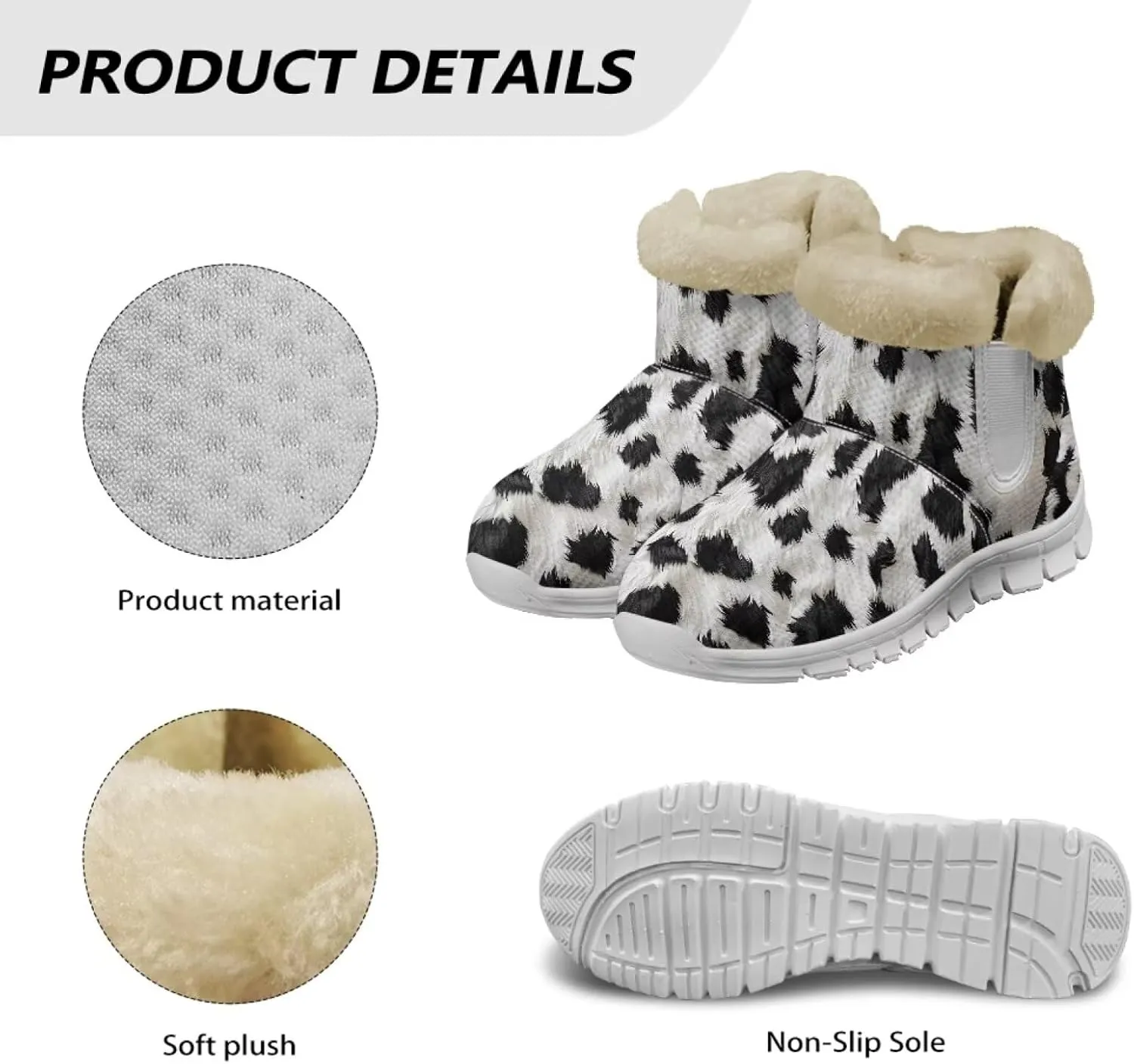Cow Leopard Print Winter Snow Boots for Women Cold Weather Fuzzy Outdoor Shoes with Plush Collar