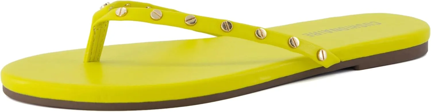 CUSHIONAIRE Confetti Womens Studded Flip Flop Sandal  Slip-On Thong with Memory Foam & Stylish Rivet Strap