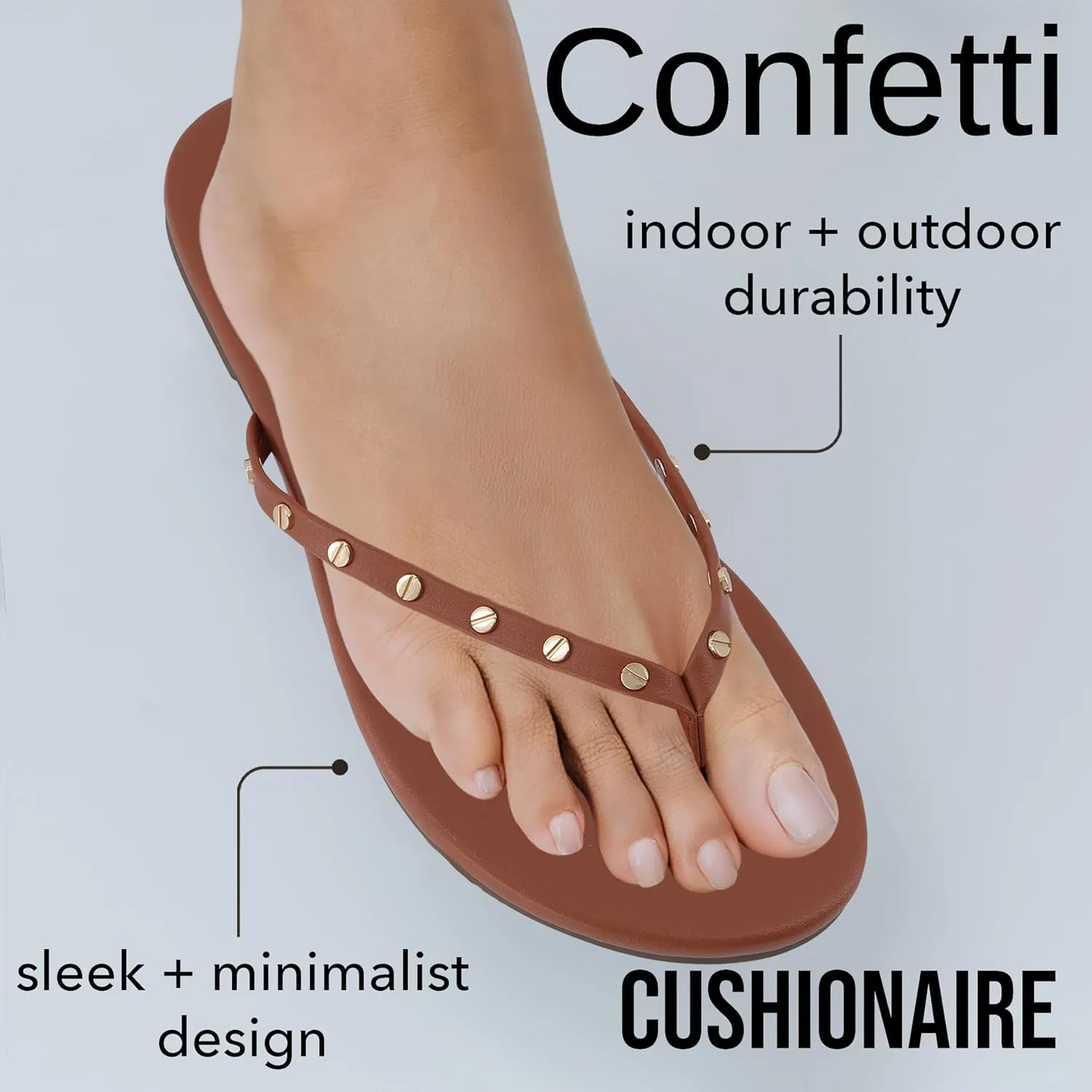 CUSHIONAIRE Confetti Womens Studded Flip Flop Sandal  Slip-On Thong with Memory Foam & Stylish Rivet Strap
