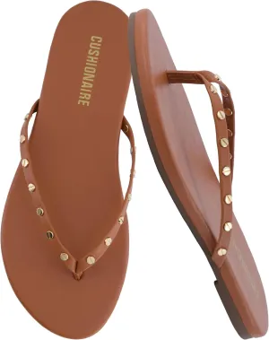 CUSHIONAIRE Confetti Womens Studded Flip Flop Sandal  Slip-On Thong with Memory Foam & Stylish Rivet Strap
