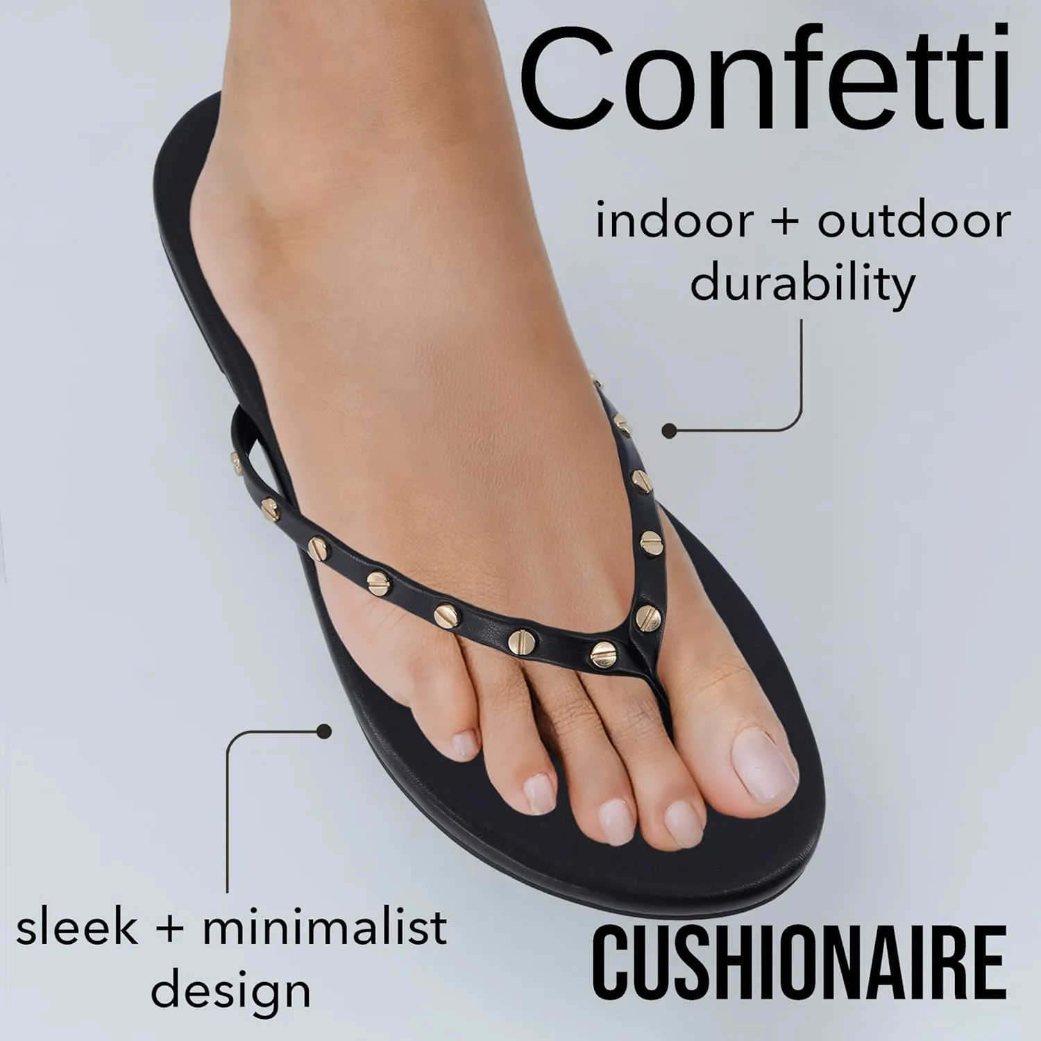 CUSHIONAIRE Confetti Womens Studded Flip Flop Sandal  Slip-On Thong with Memory Foam & Stylish Rivet Strap